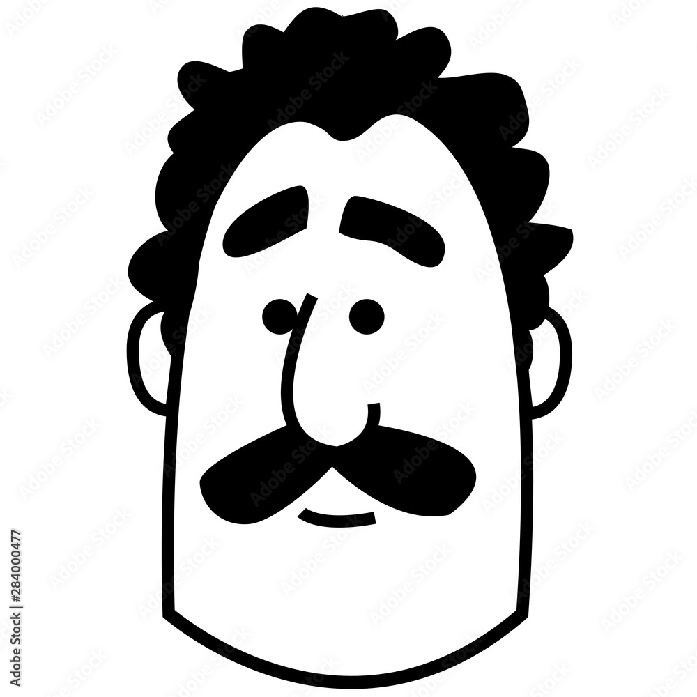 Face of a man with black curly hair and thick mustache. turkish face, black, white, illustration. Stock Vector | Adobe Stock Face of a man with black curly hair and thick mustache. turkish face, black, white, illustration. Stock Vector | Adobe Stock