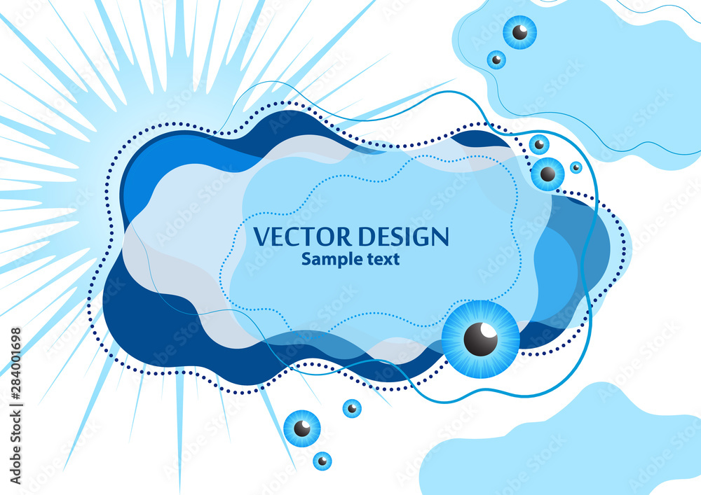Creative fluid style, dynamic shapes on a white background, sun, rays, pupil of the eye. Poster, poster, flyer.