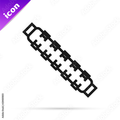 Black line Hunting cartridge belt with cartridges icon isolated on white background. Bandolier sign. Hunter equipment, armament. Vector Illustration