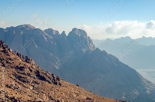 Beautiful mountain landscape, view from Mount Moses in Egypt on the Sinai Peninsula