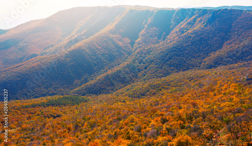 autumn mountain ridge scene at the sunrise