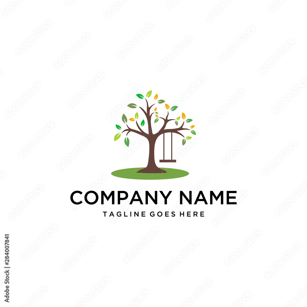 Illustration abstract colorful tree sign safe playground for children logo design