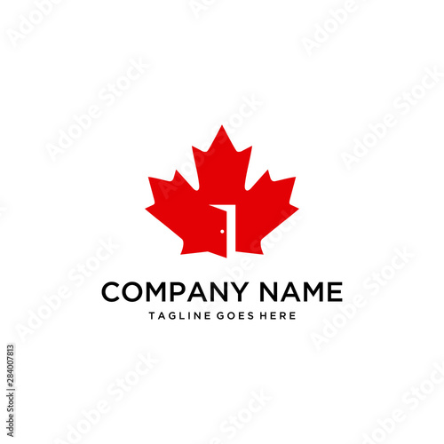Illustration maple leaf Canada with open door in leaf logo design