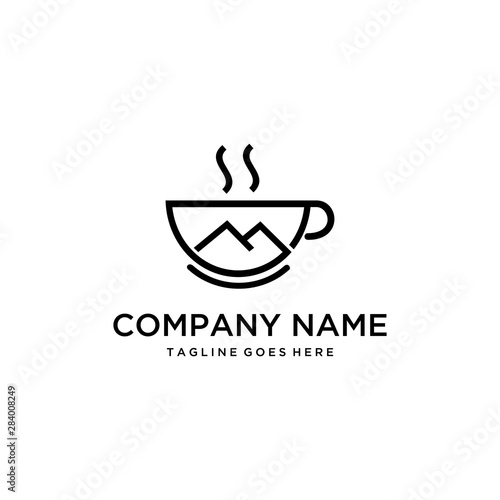 Illustration mountain in a warm cup of coffee logo design