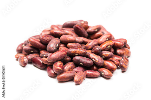Pile of red kidney bean, canned beans isolated on white background, Top view.