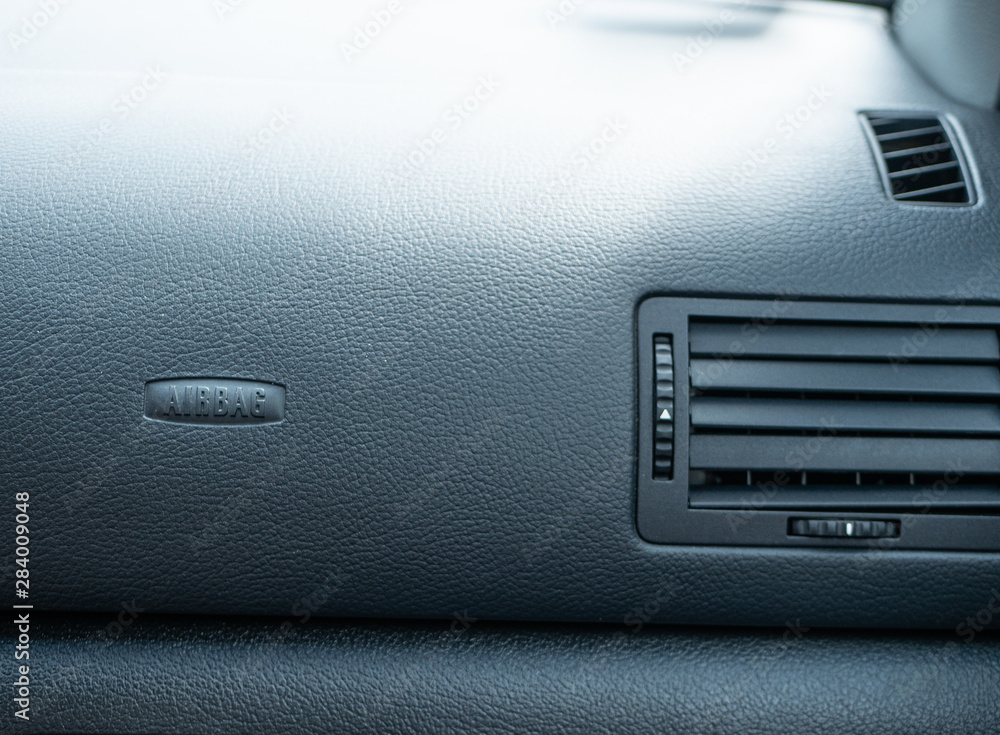 dashboard panel inside car with airbag sign. safety and vehicle insurance concept dashboard panel inside car with airbag sign. safety and vehicle insurance concept