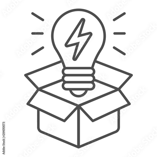 Box with lighbulb thin line icon. Idea vector illustration isolated on white. Creative box outline style design, designed for web and app. Eps 10.