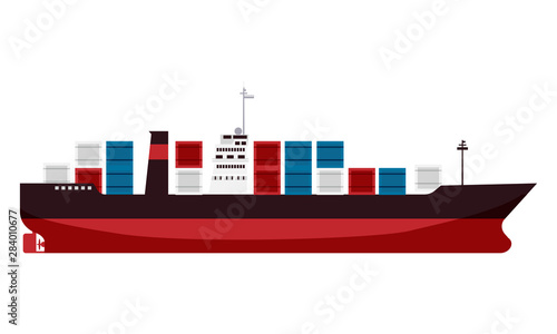 Cargo ship tanker with containers in the ocean. Delivery, transportation
