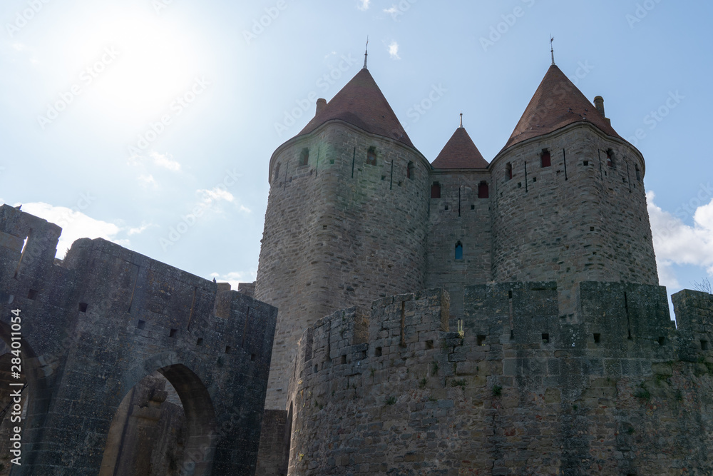 Ramparts of Medieval City of Carcassonne citadel in France