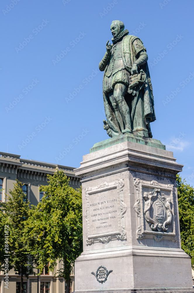 Statue of Willem den Eerste (William the First) of Orange. father of the Netherlands,  erected in 1848.