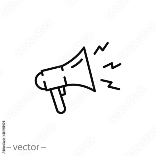 public announcement icon, bullhorn, shout propaganda in horn, public speak, thin line symbol on white background - editable stroke vector illustration eps 10