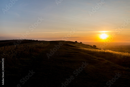 Sunset along the South Downs way in Sussex  at Ditchling Beacon