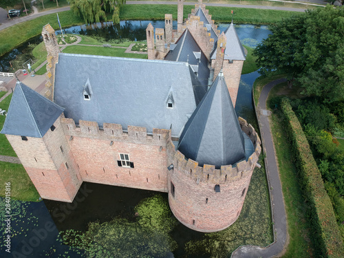 Drone photo of castle Radboud in Medemblik. The castle dates from 1288. Medemblik Castle is one of the many castles in the province of Noord-Holland, photo