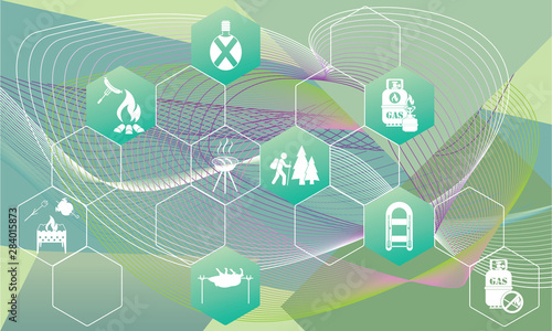 Poster with Set of travel and camping equipment icons