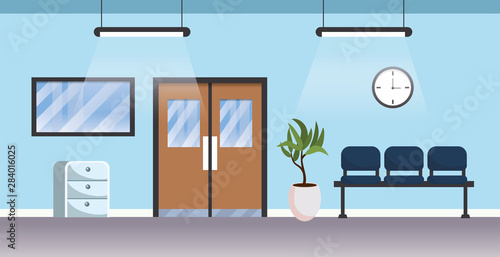 professional hospital room with chair and lights