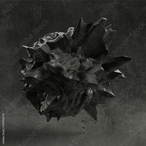 Background with black shape, texture. 3d illustration, 3d rendering.