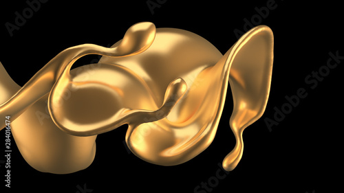 Elegant, luxury splash of gold liquid. 3d illustration, 3d rendering.