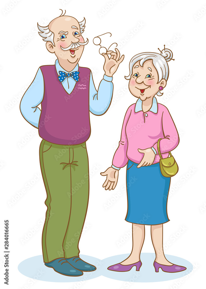 Friendly family. Grandmother and grandfather. In cartoon style. Isolated on white background. Vector illustration. Friendly family. Grandmother and grandfather. In cartoon style. Isolated on white background. Vector illustration.