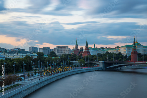 view of moscow kremlin and river at night