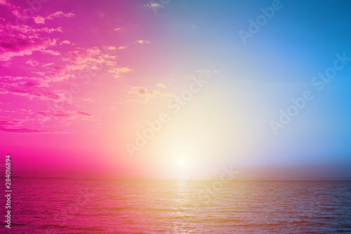 Light blue and violet neon background made of sea water or modern creative design.