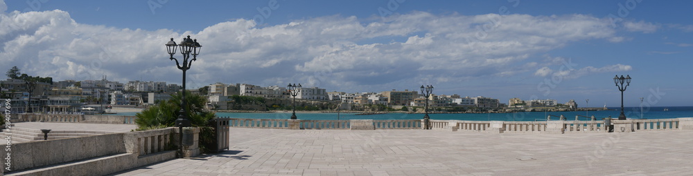 Otranto panorama from Alfonsina Tower. Otranto sandy beach is located on the Adriatic coast of Salento, Italy.