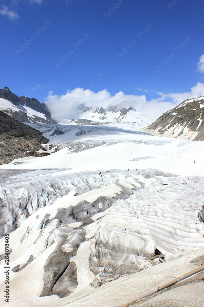 Rhone glacier in the swiss mountains in summer