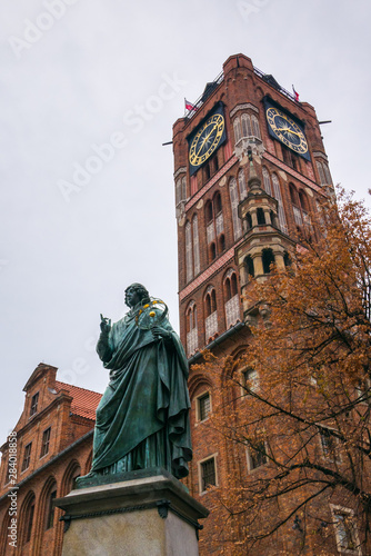 Monument to Nicolaus Copernicus located in the old town of Toruń, Poland