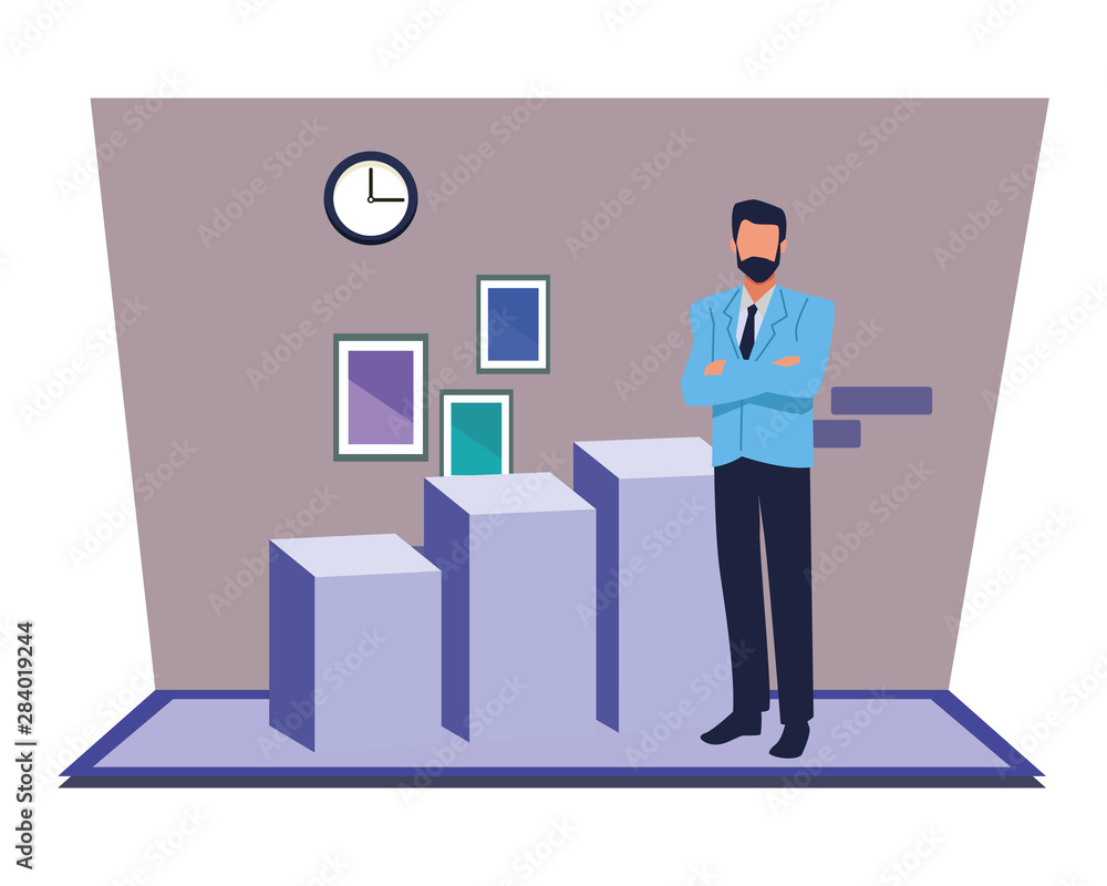 Executive businessman with statistics bars Executive businessman with statistics bars