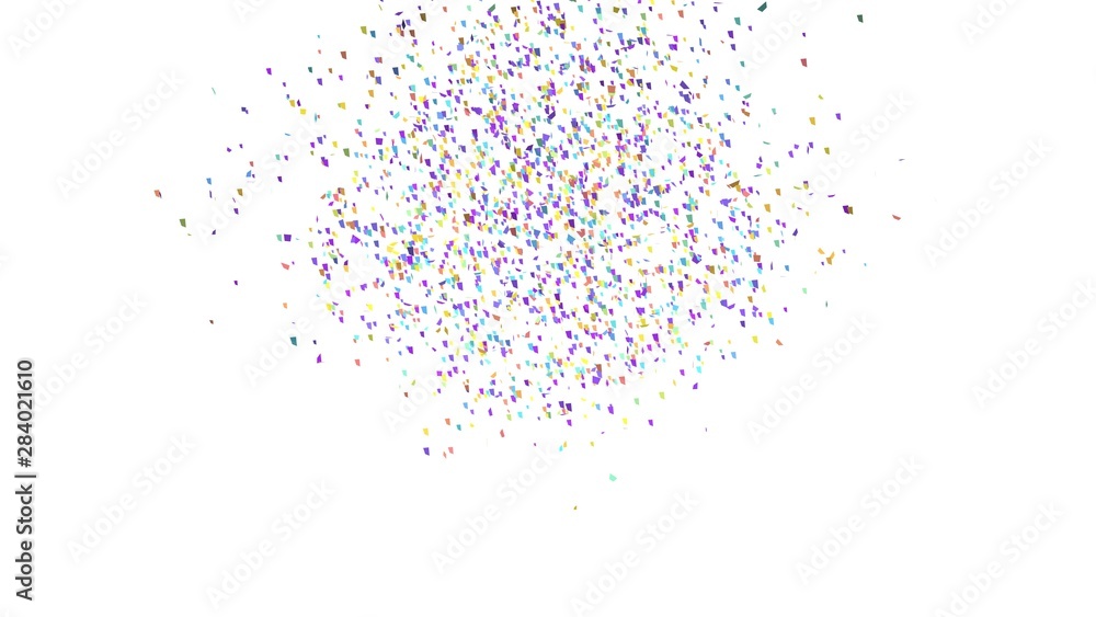 Multicolored confetti exploding on a white background with copy space