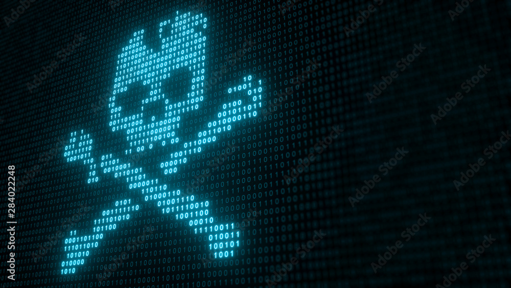 Foto Binary Code With Skull and Crossbones, Representing A Computer Virus Or Malware