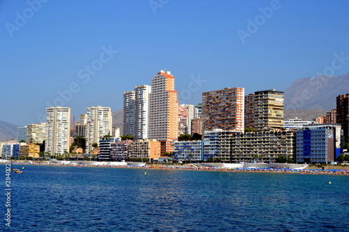 Sunny panoramic view on Benidorm city with seafront in Alicante Mediterranean of Spain © Fernando Batista