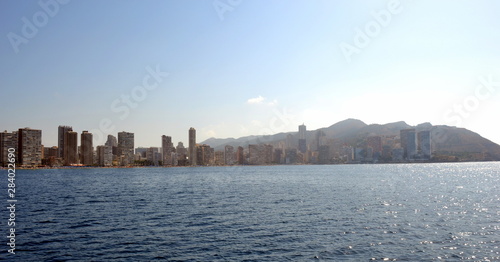 Sunny panoramic view on Benidorm city with seafront in Alicante Mediterranean of Spain