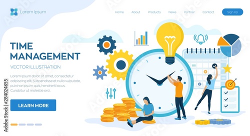 Time management planning, organization and control concept for effiecient succesful and profitable business. Concept of work time management. Business team. Vector illustration with characters.