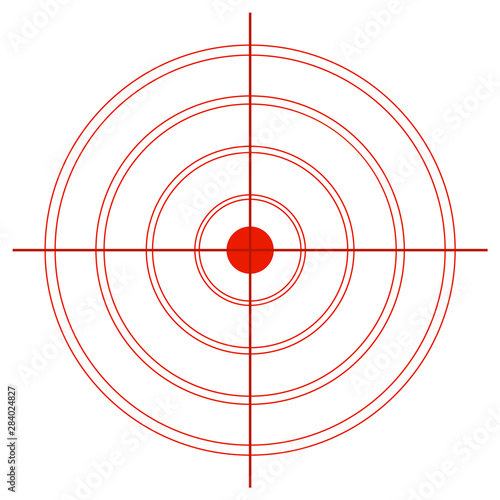 Target from red circles with a crosshair on a white background. Sight for archery or rifle. Aim for the shot. Vector illustration in the style of lines.