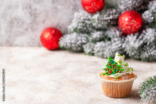 Christmas festive cupcake with cream