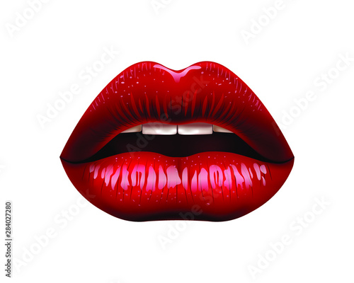 Fotografie, Obraz Sexy red lips on white background