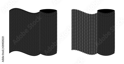 dirt mat. silicone rubber dust carpet for cars, outdoors, indoors. Dark rug roll cover vector illustration.