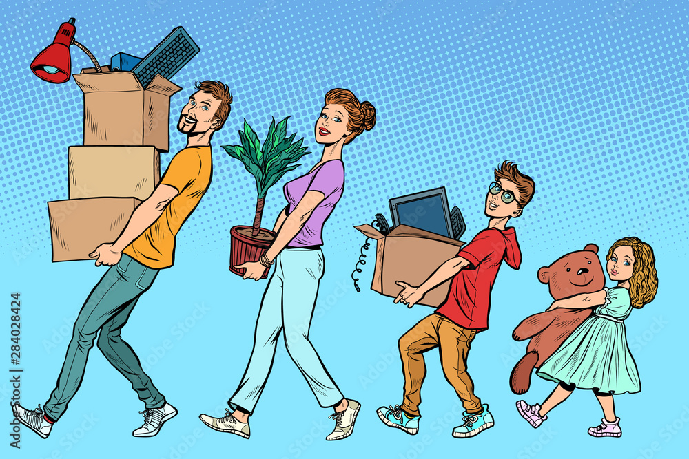 Φωτογραφία the family moved to a new house. Dad mom son and daughter