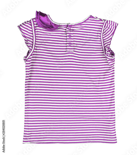purple t-shirt in stripes on isolated white background