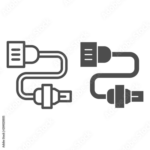 Car electrical wiring line and glyph icon. Automobile plug vector illustration isolated on white. Car electric part outline style design, designed for web and app. Eps 10.
