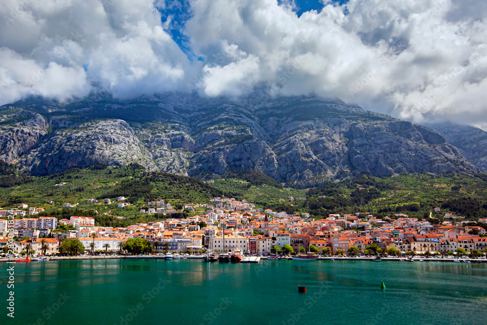 View of the resort town of Makarska on a summer day, in Makarska Riviera, Croatia