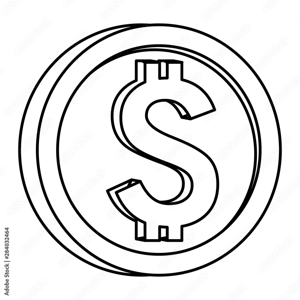 Coin money isometric symbol isolated in black and white Coin money isometric symbol isolated in black and white
