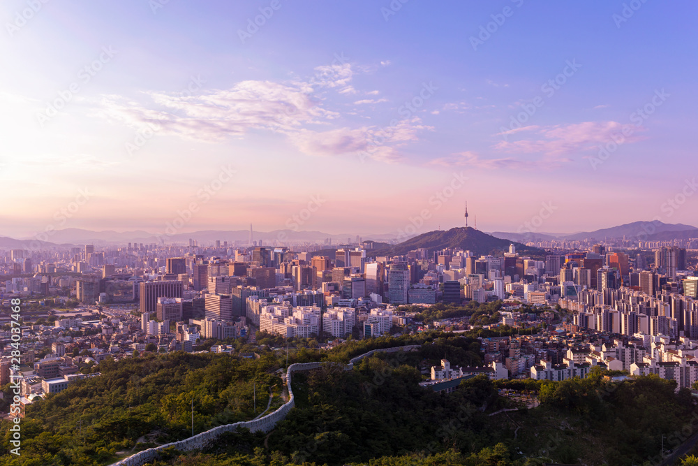 Seoul City Skyline and Seoul Tower South Korea