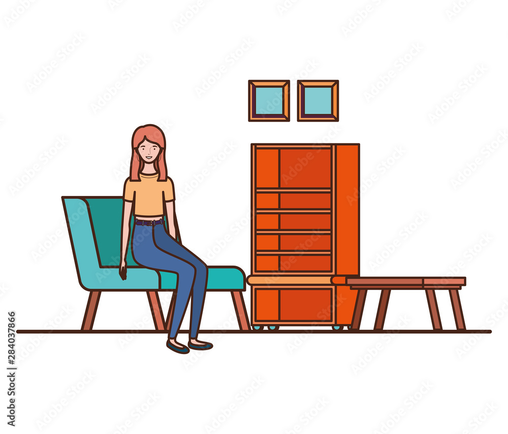 Fototapeta premium young woman sitting in the living room