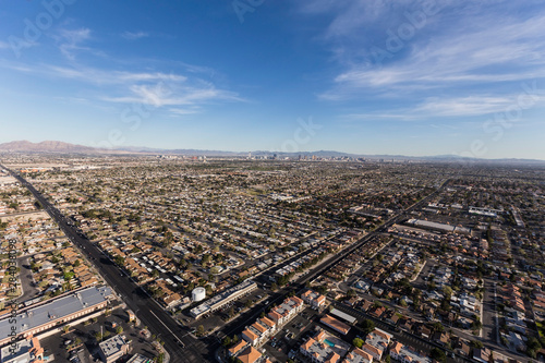 Photography Aerial view of sprawling suburban Las Vegas homes and streets in Southern Nevada