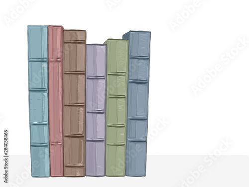 Hand drawn illustration. A stack of beautiful leather bound books.
