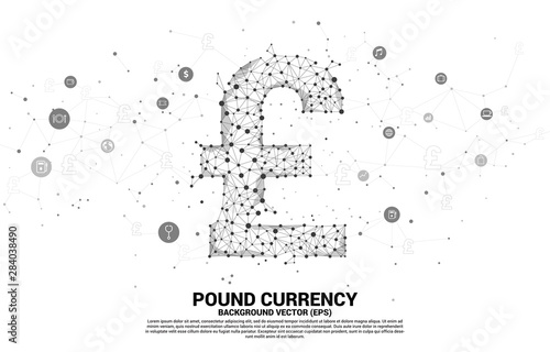 Vector money pound sterling currency icon from Polygon dot connect line. Concept for british financial network connection.