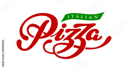 Pizza elegant hand written vector lettering isolated on white background