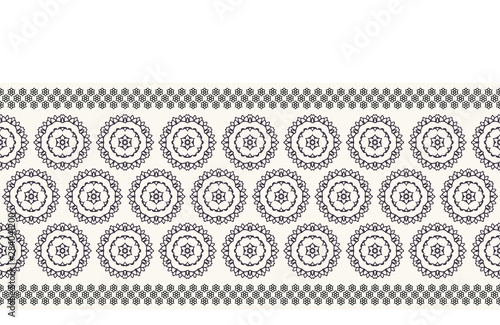 Seamless border pattern hand drawn ornamental azulejo mosaic background. Geometric monochrome stripe. Vector intricate line art ribbon edging trim