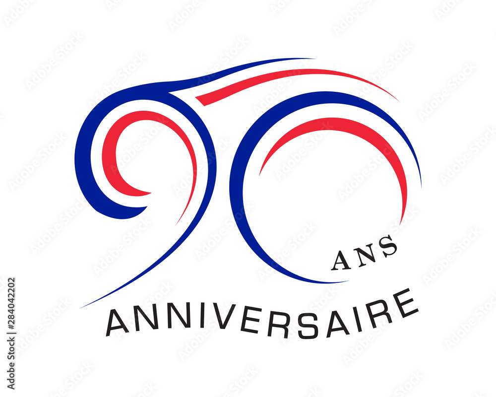 90th anniversary years with the element wave curved french flag vector